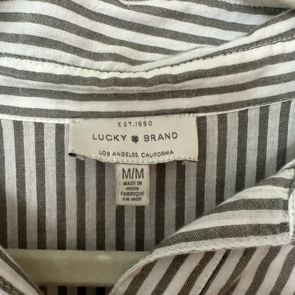 Lucky Brand Striped Button-Up Shirt Size Medium Relaxed Fit Short Sleeve - Picture 2 of 4